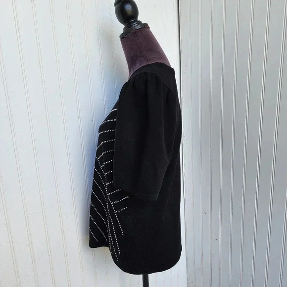 Madison Paris 3/4 Sleeve Crew Neck Sweater Knit Top Studded Rhinestones Black XL - Picture 5 of 10